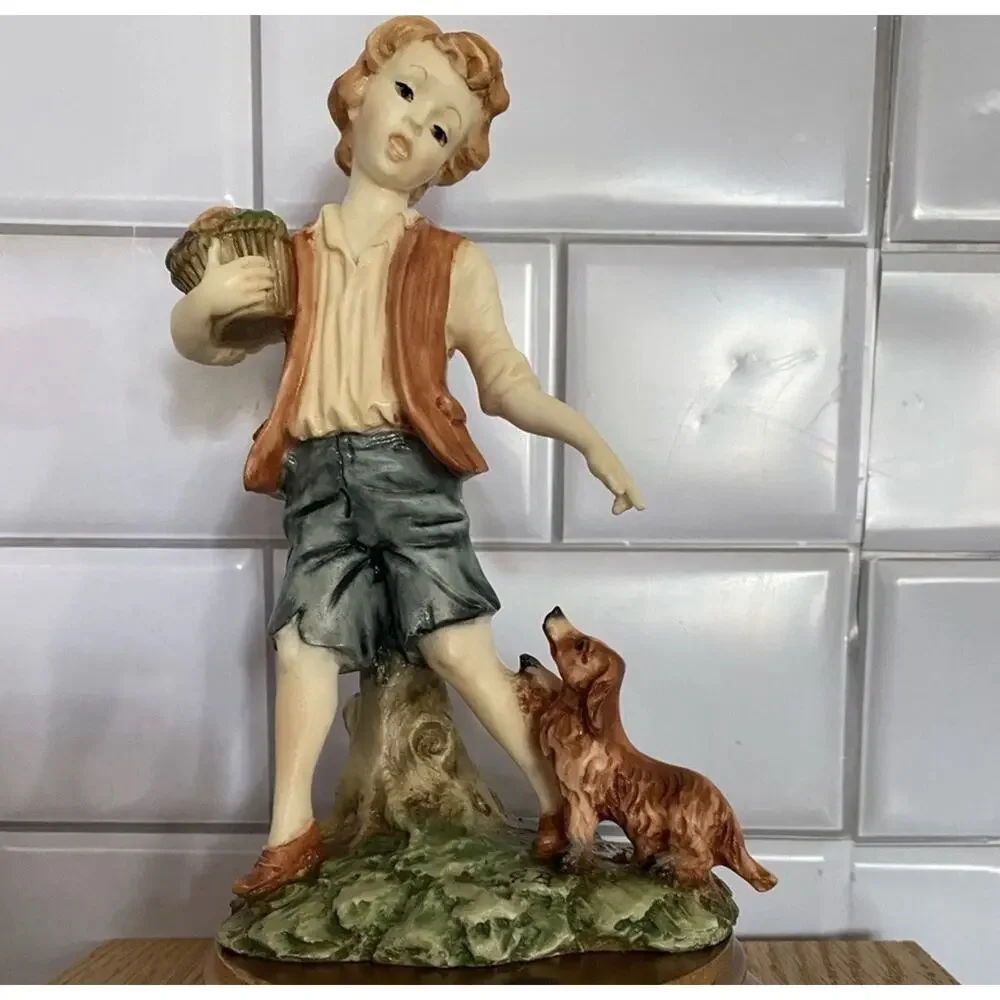 Vintage Luigi Giorgio Benacchio Style Italian Figurine Boy w Dog Cottage Decor